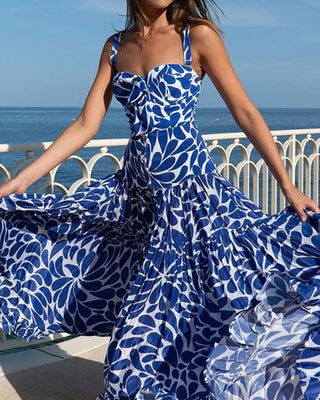 Vestido lencero estampado con abertura