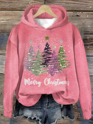 Sudadera con capucha y estampado de árbol brillante de Feliz Navidad para mujer