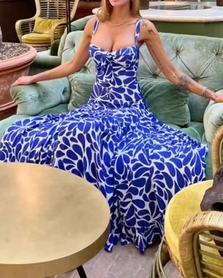 Vestido lencero estampado con abertura